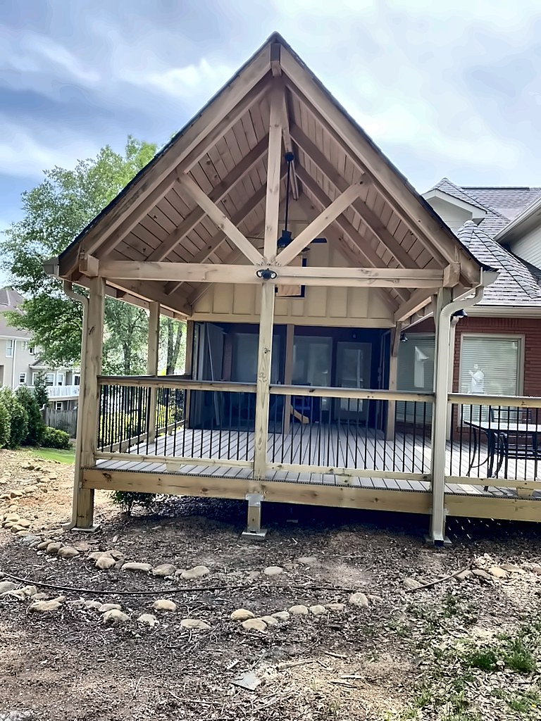 New covered porch with exposed timber gable